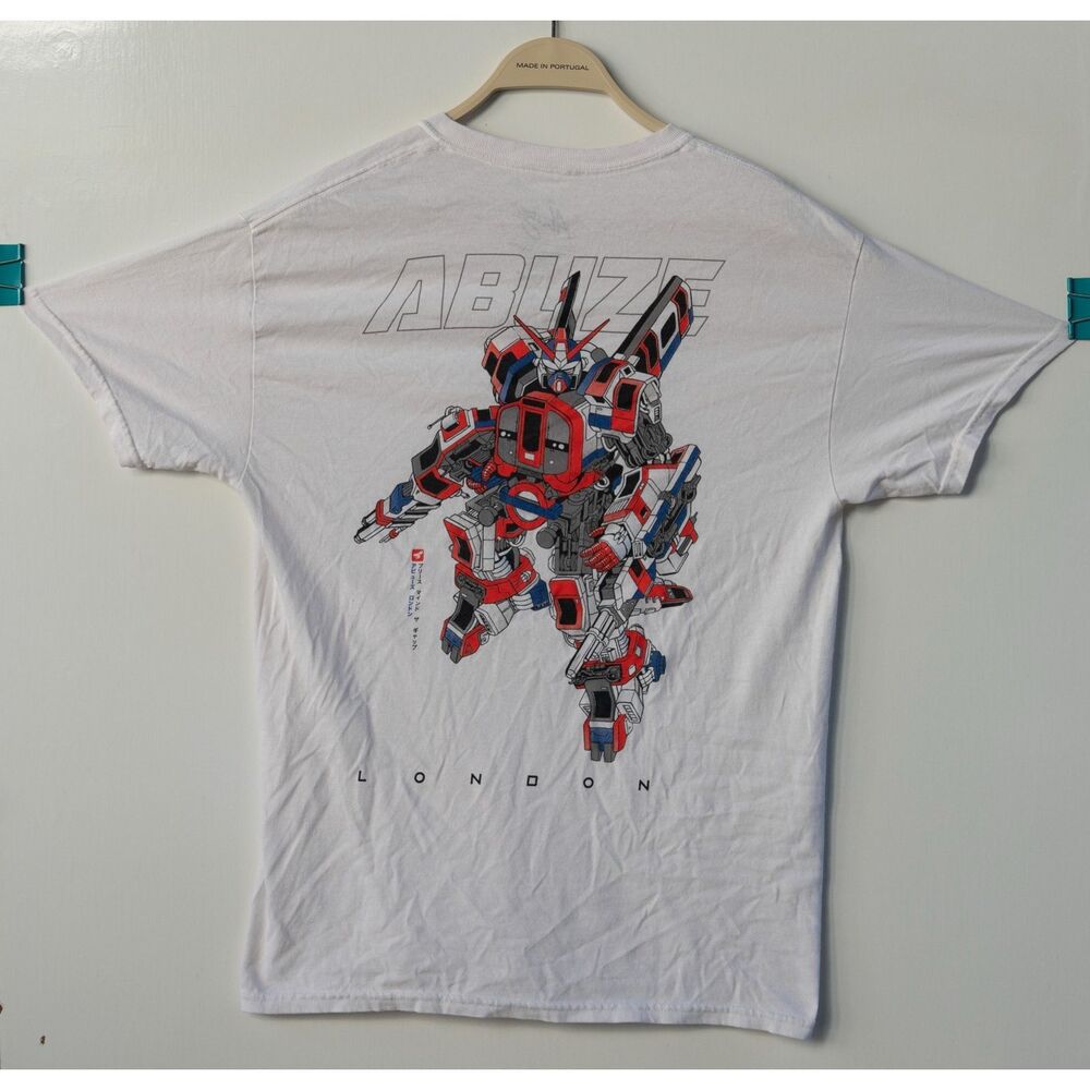 Abuze‎ London Gundam Robot Graphic T-Shirt White Size M Streetwear Anime Mecha